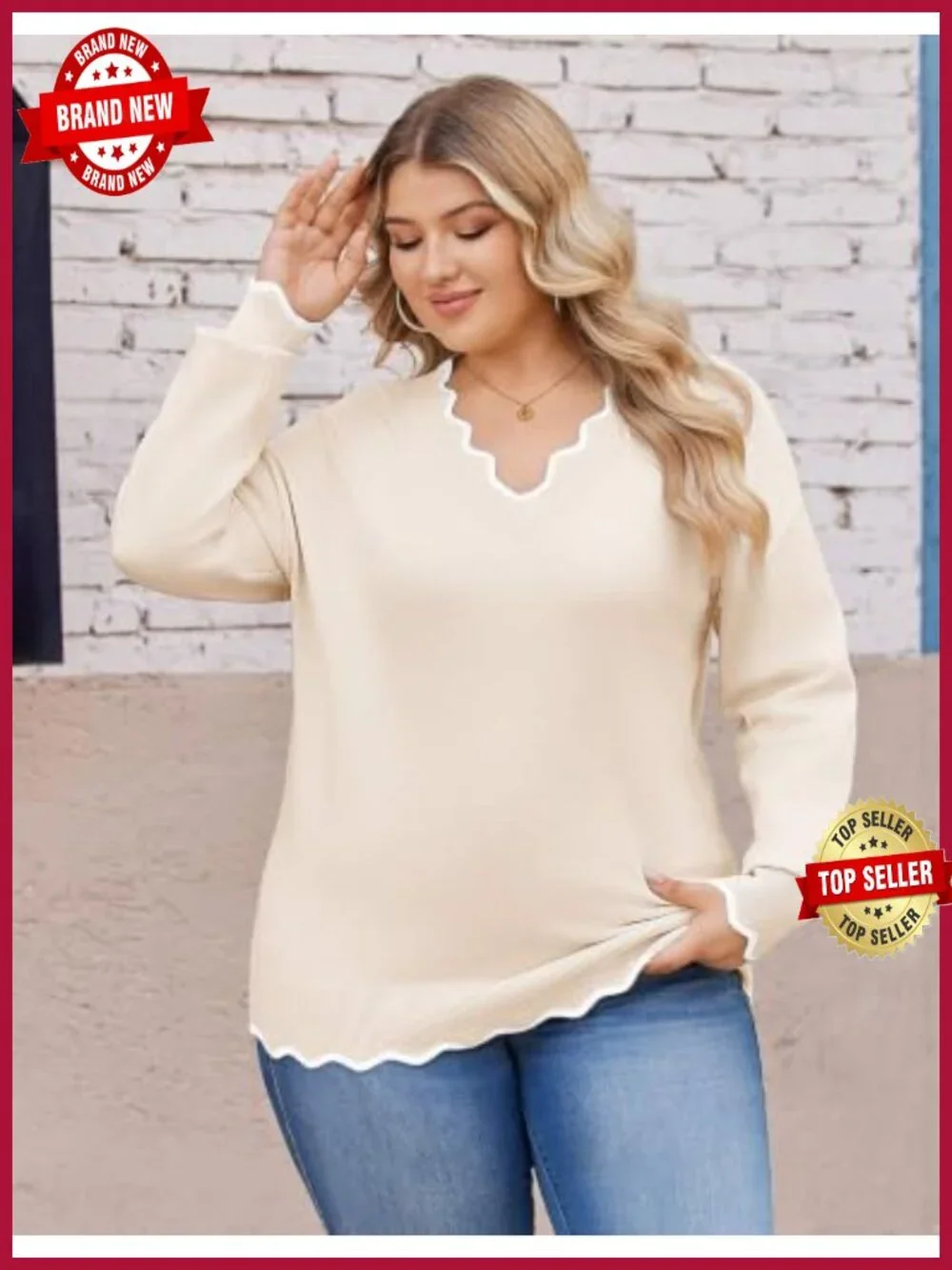 Plus Size V-Neck Sweater Long Sleeve Lightweight Knit Pullover